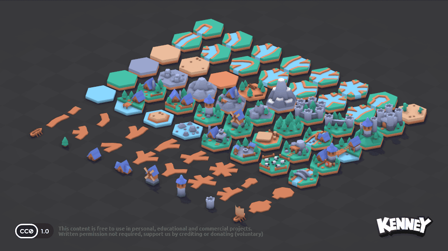 Preview 4 of Kenney Hexagon Kit: 72 Hex Tile Models