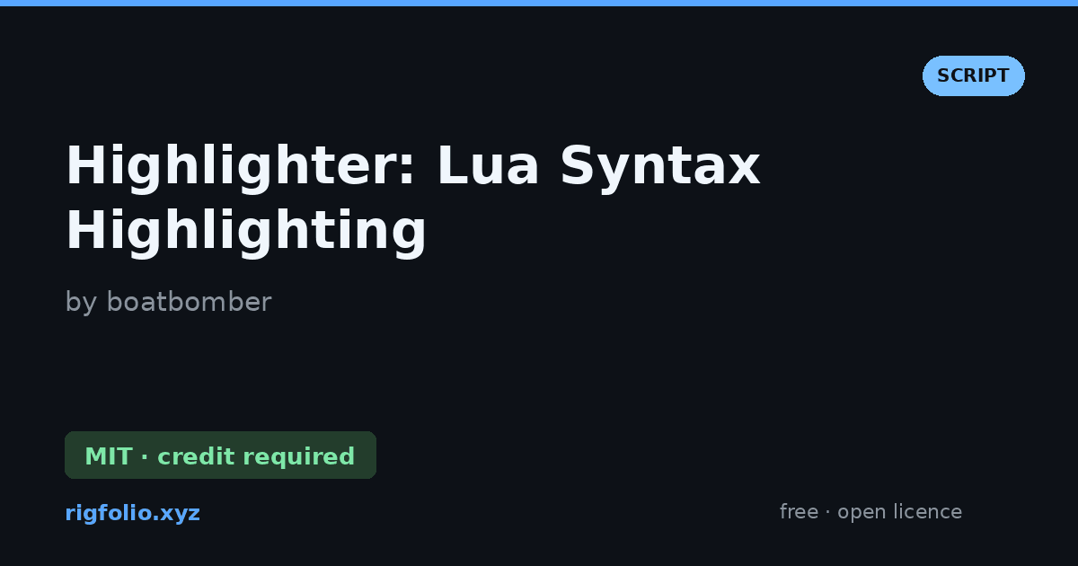 Preview of Highlighter: Lua Syntax Highlighting