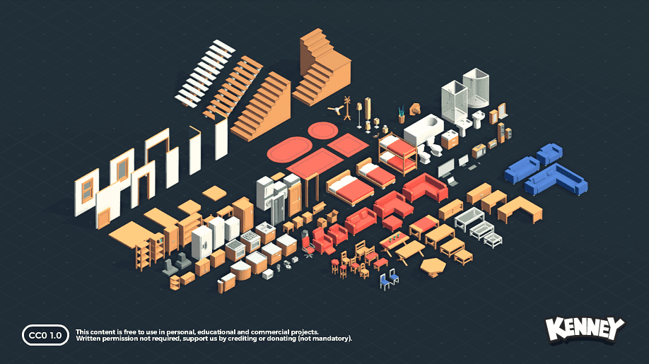 Preview 2 of Kenney Furniture Kit: 140 Low-Poly Models